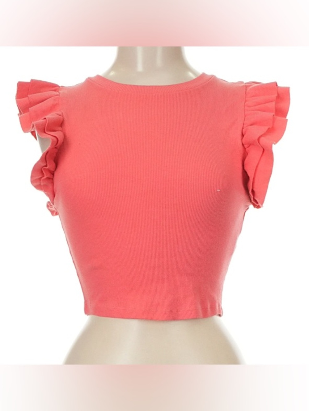 Coral Ruffle Sleeve Crop Top - Women